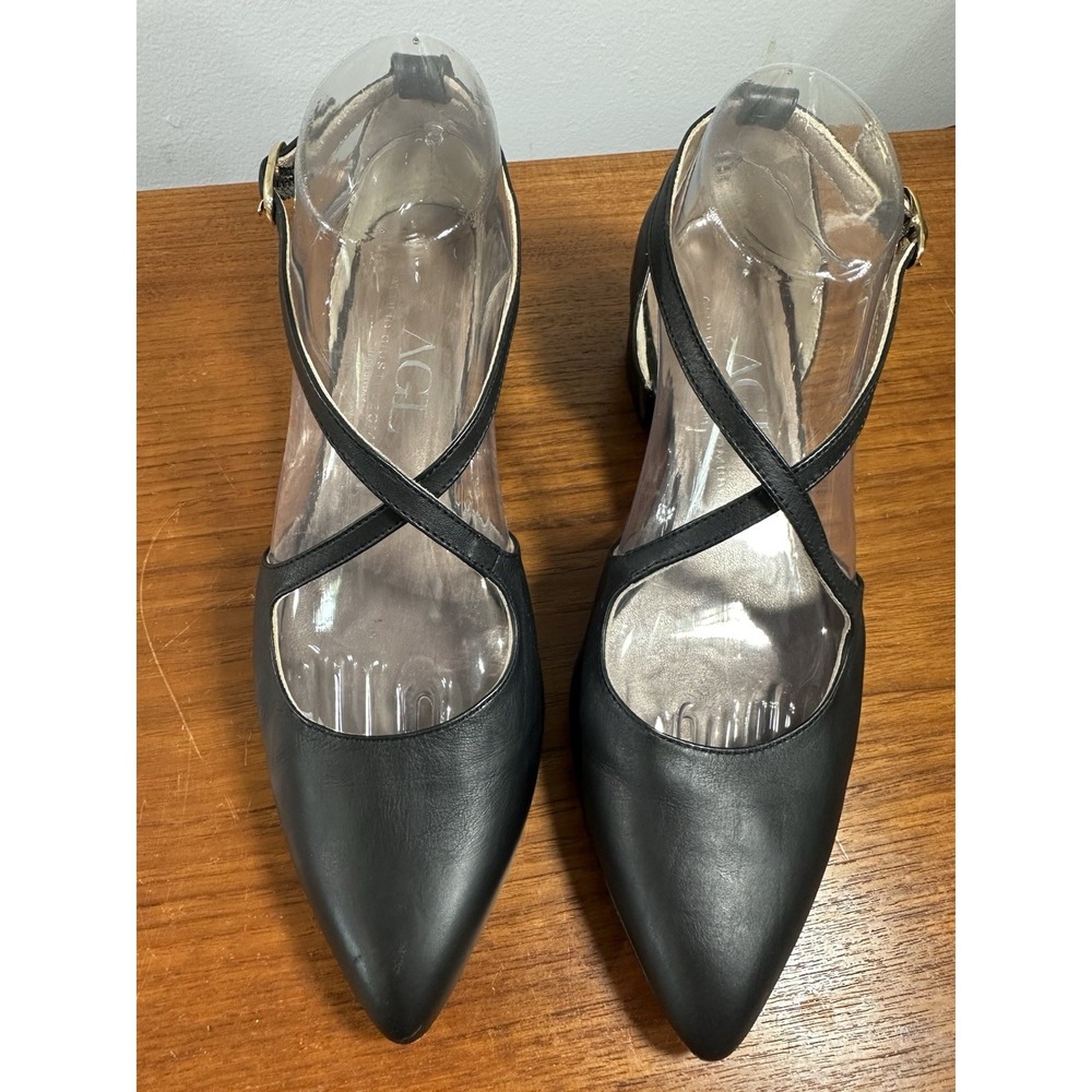 AGL Attilio Giusti Leombruni Split Heel d'Orsay Black Leather Pump Eu 38.5 US8.5